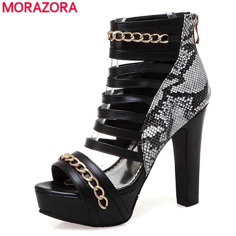 

MORAZORA SIZE 34-45 New 2021 Women's gladiator sandals chain zip platform shoes mixed color peep toe ladies high heels sandals