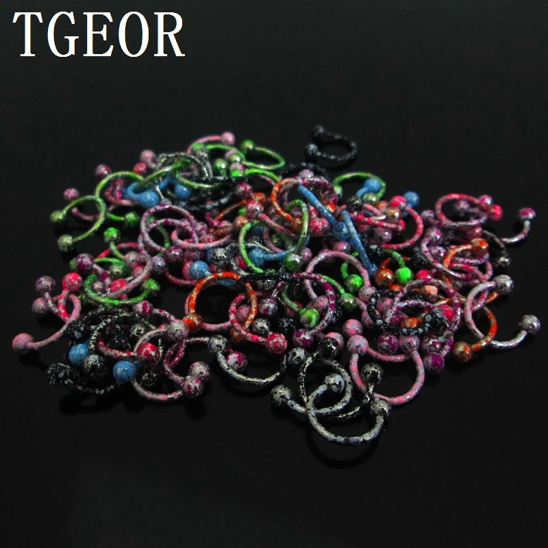 

free shipping double colors paint 100pcs 16G 3mm surgical Stainless Steel circular barbell piercing horseshoe ring