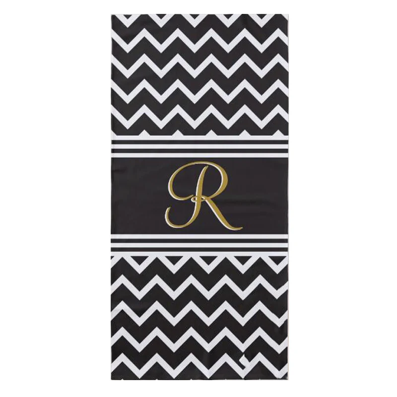 Modern Black White Chevron Gothic Zigzag Personalized Monogram Beach Sport Towel Custom Microfiber Bath Pool Camping Gifts 140cm