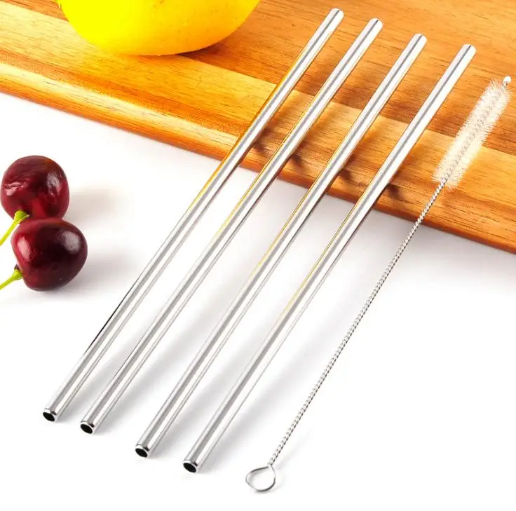 6pcs/set Stainless Steel Straws Sets Reusable Drinking Straws Kit Bent Metal Silver Drinking Straw with Cleaning Brush SN519