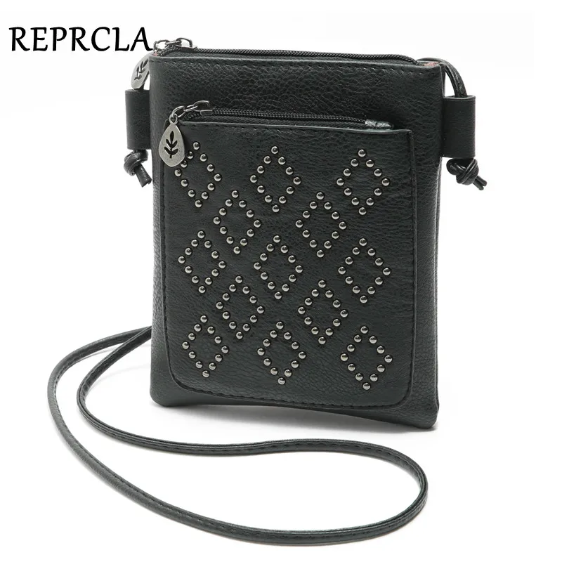 REPRCLA Small Shoulder Bag Vintage Rivet Women Messenger Bags for Phone PU Leather Mini Crossbody Bags High Quality Handbag