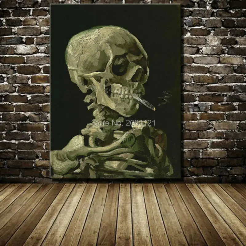 

Smoking Skull with Cigars! Hand Painted ideas Painting unique canvas art wall pictures Modern Abstract art painting home decor