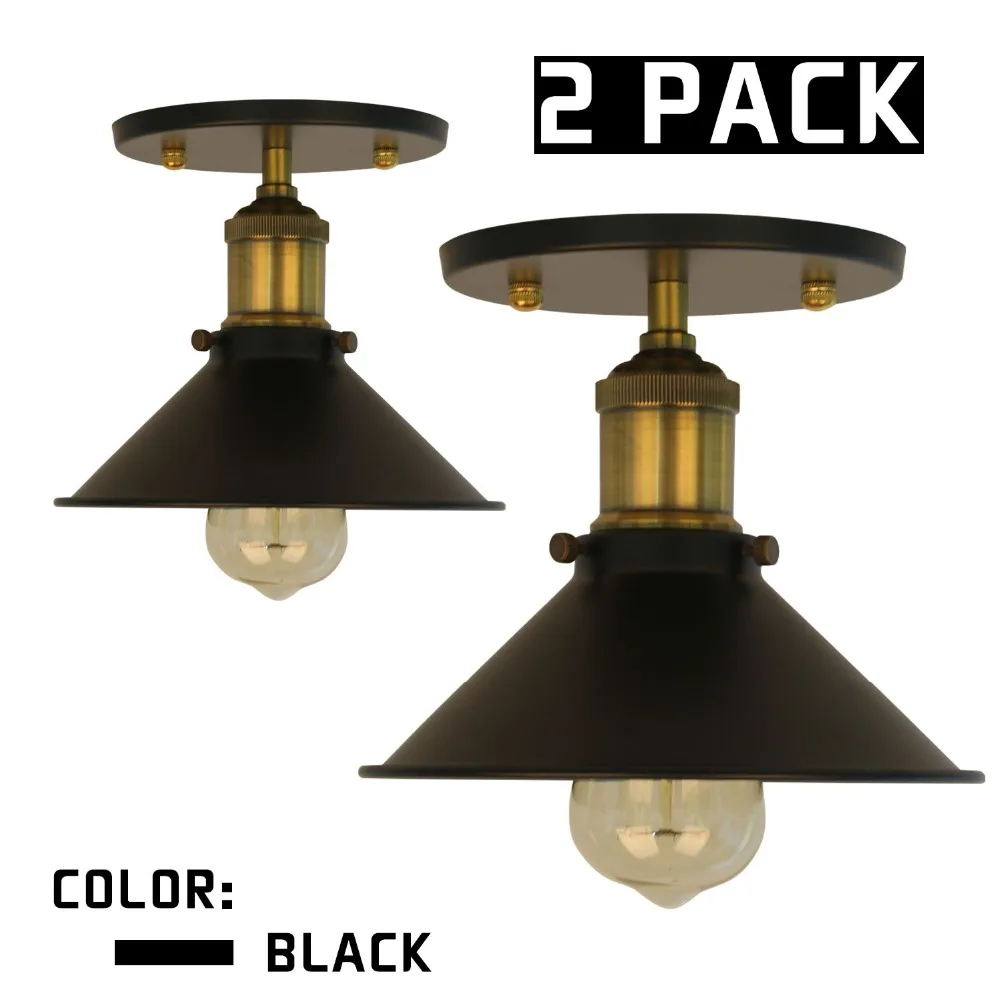 2PCS Loft Vintage Ceiling Lamps E27 Black Metal Shade Lamp Ceiling Light Personality Simple Country Balcony Lighting