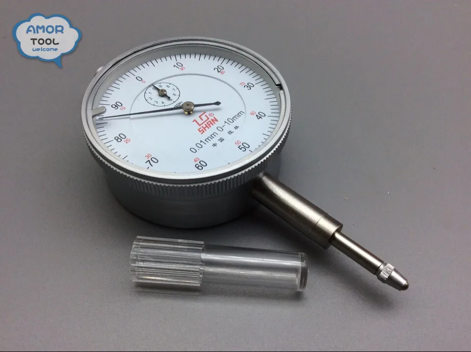 SHAN Dial Indicator 0-10mm/0.01mm Aluminum Body Dial Gauge Without Lug Back Micrometer Measuring Tool