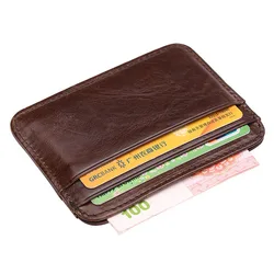 Tarjetero Vintage de cuero genuino para hombre, billetera pequeña, bolsa de dinero, funda para tarjeta de identificación, Mini monedero para hombre, recién llegado