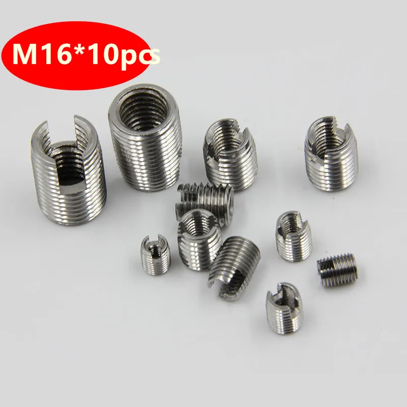 

10pcs Stainless steel M16 Self Tapping Thread Insert Screw Bushing M16*2*22mm 302 Slotted Type Wire Thread Repair Insert