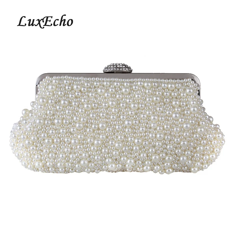 white/ivory/ pearl bags fashion women Day Clutches evening bag bride clutch beading handbag banquet bag pearl purse with chain