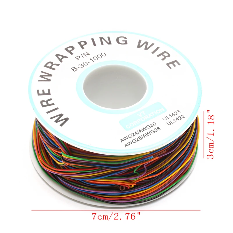 One Roll 8 Colors 30AWG Wire Wrapping Wire, Tinned Copper Solid, PVC insulation