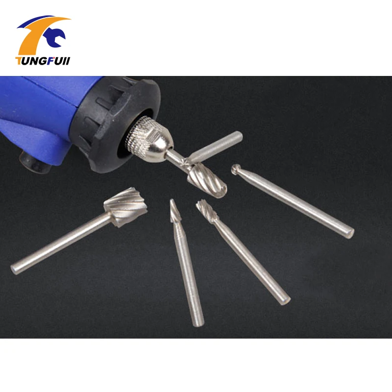 Tungfull-brocas de enrutador HSS de alta calidad, juego de herramientas rotativas, Dremel y herramienta rotativa, kits de rebabas de fresado 6 en 1, 6 unidades