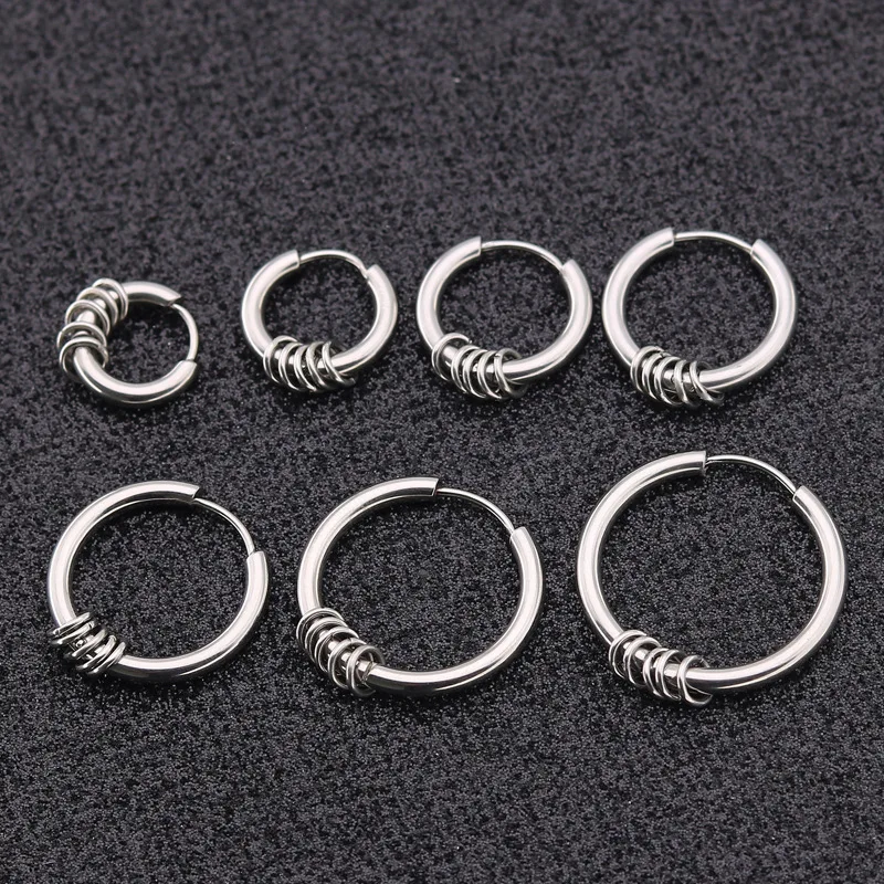 Men/Women Punk Stainless Steel Earrings Small Circle Round Wire Earrings  Anti-allergic 316L Stainless Steel Ear ring Jewelry