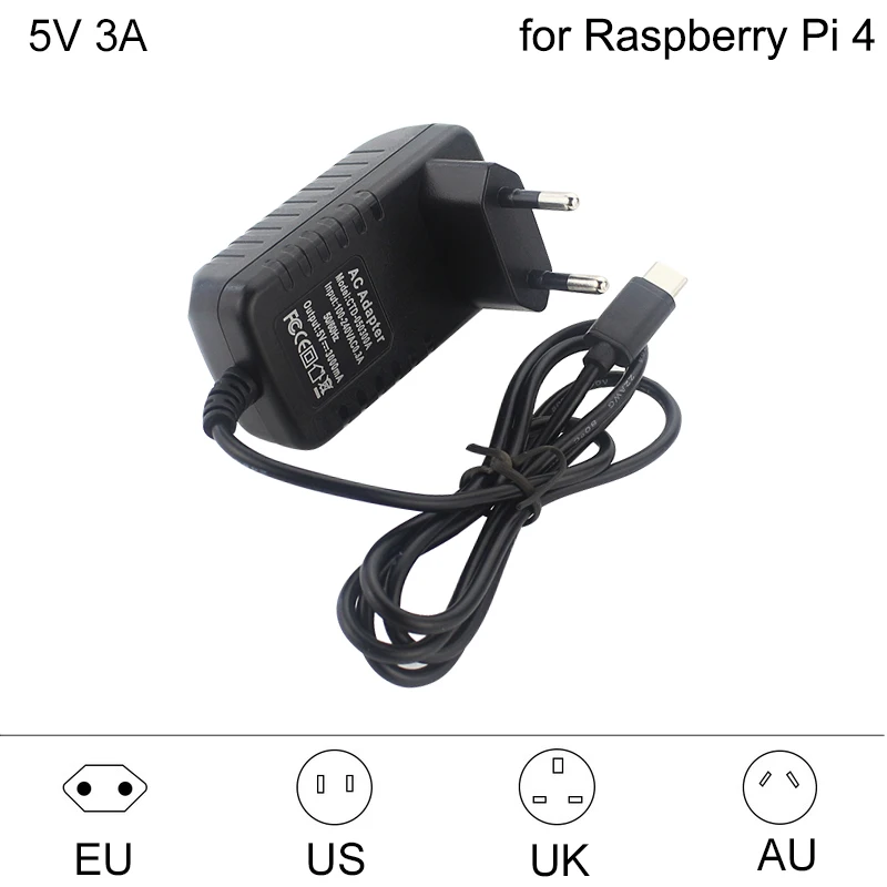 Raspberry Pi 4 Power Supply USB C 5V 3A Power Adapter EU US UK AU 100-240V Power Charger for Orange Pi 4 3 LTS