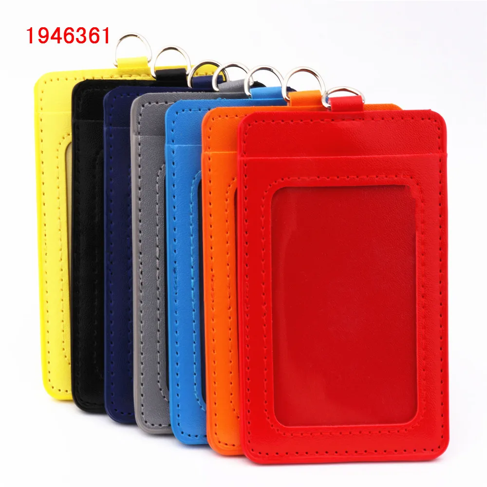 Luxury quality 610 PU Leather material double card sleeve ID Badge Case Clear Bank Credit Card Badge Holder Accessories