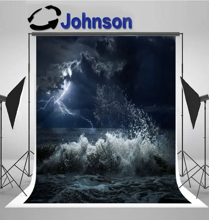 Storm Dark Ocean Lgiht Waves Night photography studio background  High quality Computer print scenic backdrop