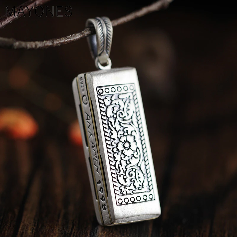 Handmade Harmonica Pendant Vintage Cuboid Geometry Can Blew Original Design 925 Sterling Thai Silver Necklace Men Women Jewelry