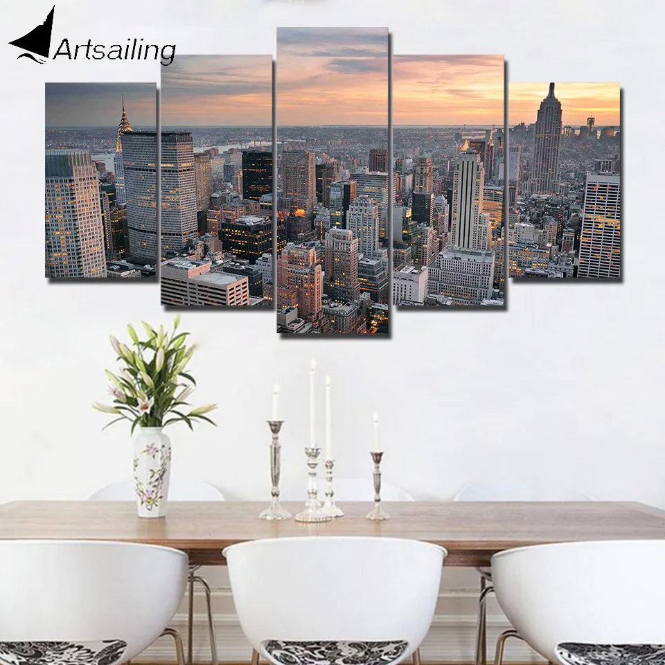 ArtSailing 5 panels Print Canvas Painting new york city skyscraper building 5pcs painting wall decoration art