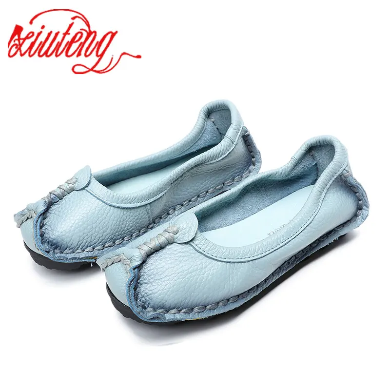 Xiuteng 2023 Women Shoes Genuine Leather Loafers Women Mixed Colors Casual shoes Handmade Soft Comfortable Shoes Women Flats