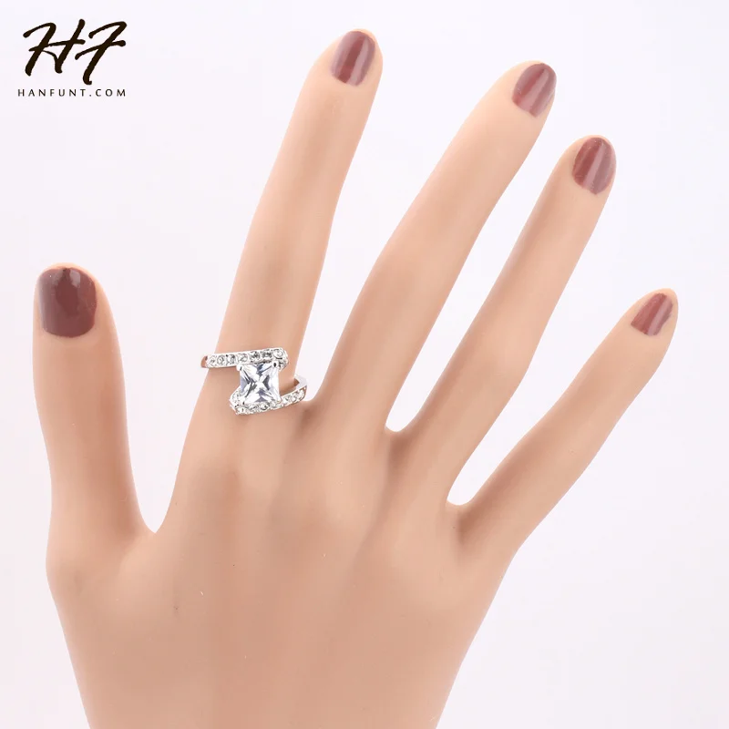 Top Quality Square Rose Gold Color Fashion Ring Austrian Crystals Full Sizes HotSale R353 R354