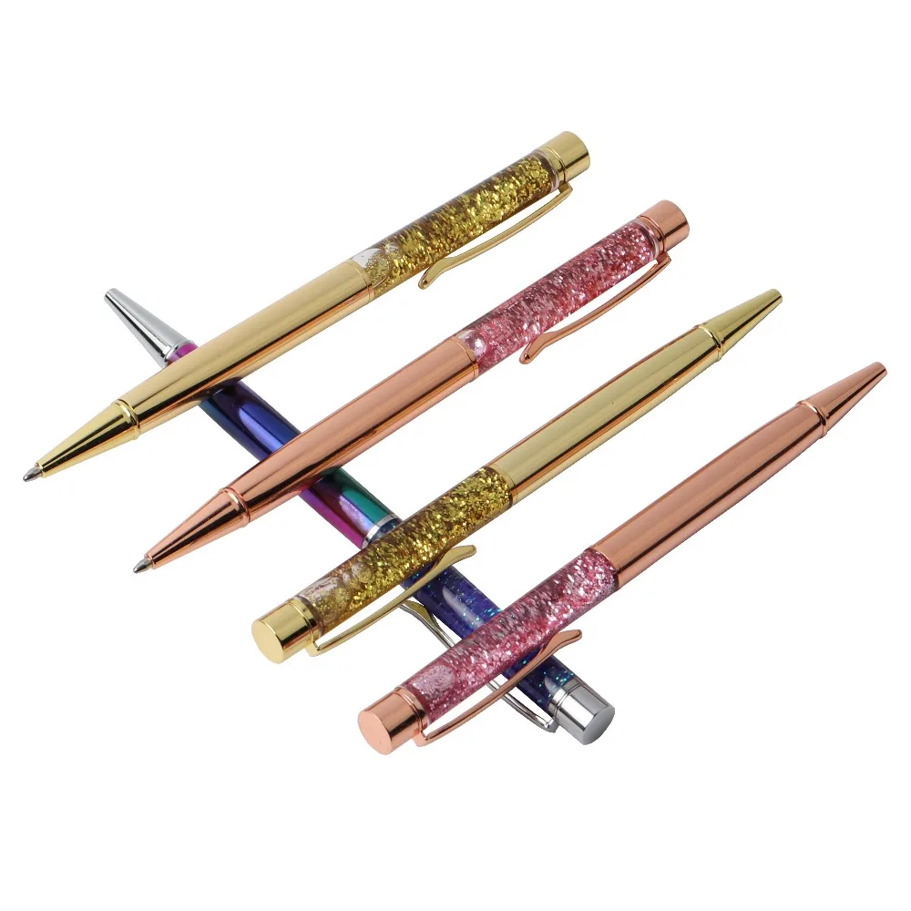 GENKKY Creatively 0.7mm Luxury Ballpoint flow oil crystal Gold foil Metal Copper colorful high-grade gold powder quicksand pen