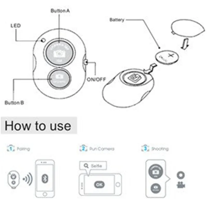 Botón de Control remoto compatible con Bluetooth, controlador inalámbrico, temporizador automático, palo de cámara, disparador, monopié, Selfie para