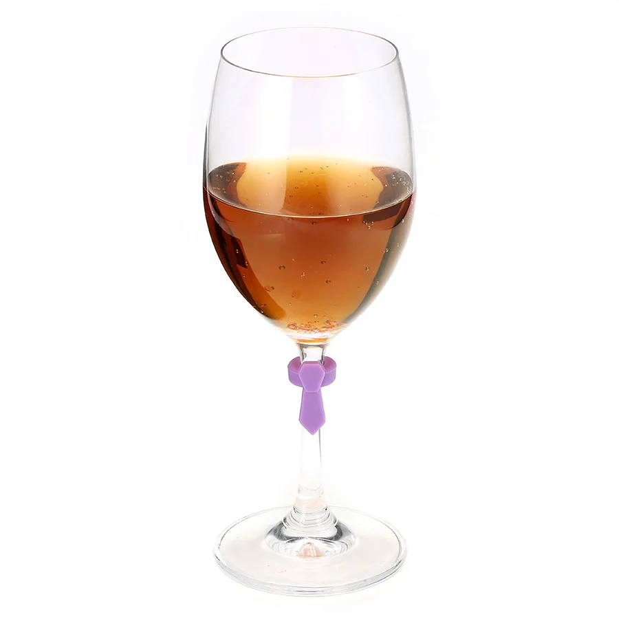 6pcs Neck tie Bow tie Silicone Universal Wine Glass Drink Markers Charms with clip for Stemware Glasses,