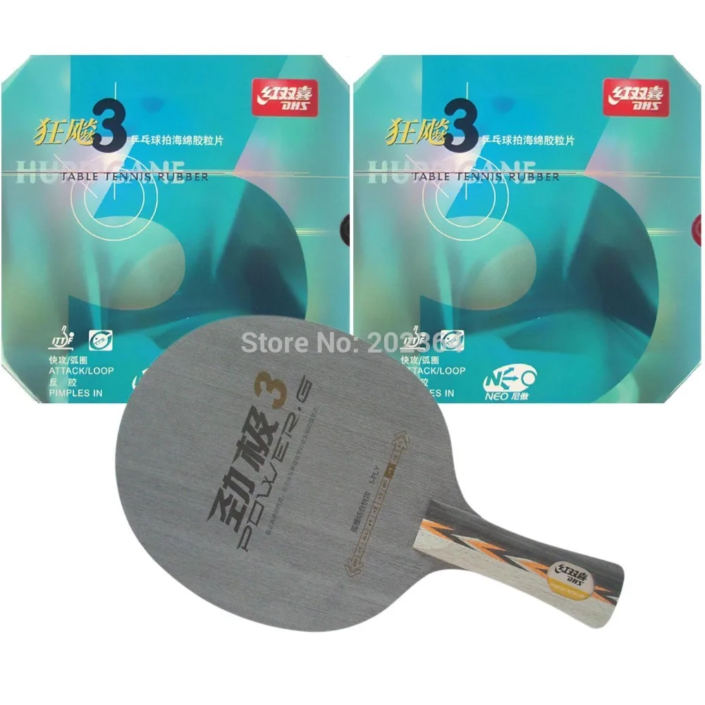 

DHS POWER.G3 PG.3 PG3 Table Tennis Blade With 2x NEO Hurricane3 Rubber With Sponge for a PingPong Racket FL