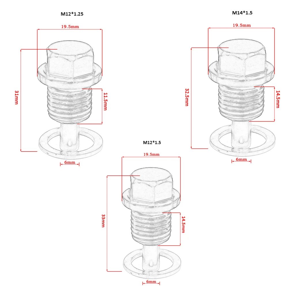Wlr-универсальное M12x1.5 M12x1.25 M14x1.5 Алюминий Магнитный масло дренажный болт масляного поддона Пробка сливного отверстия для Гайка маслосливную пробку Магнитный автомобильные аксессуары