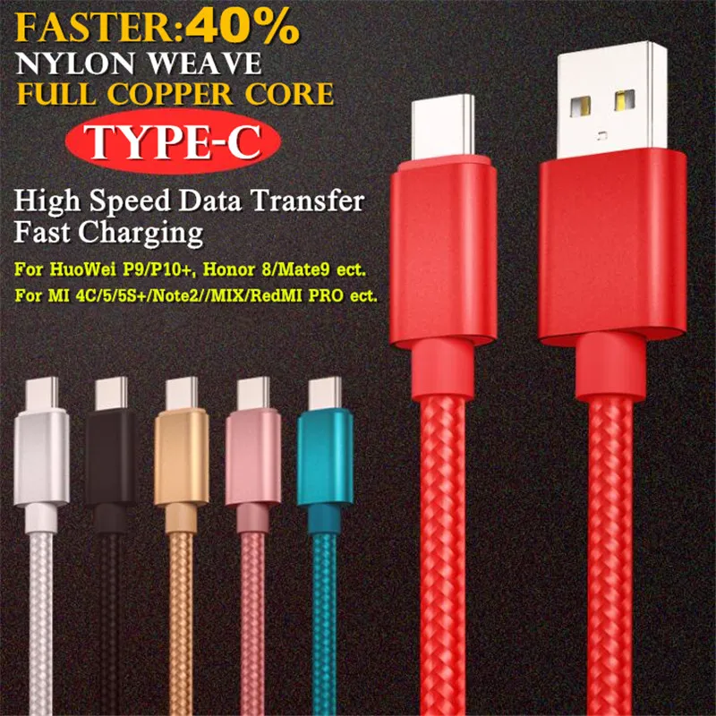 Тип C Micro USB Android V8 Кабель для передачи данных нейлонового переплетения Полный медный сердечник Кабель для быстрой зарядки и передачи для Samsung/HuaWei/MI/OPPO/MP3