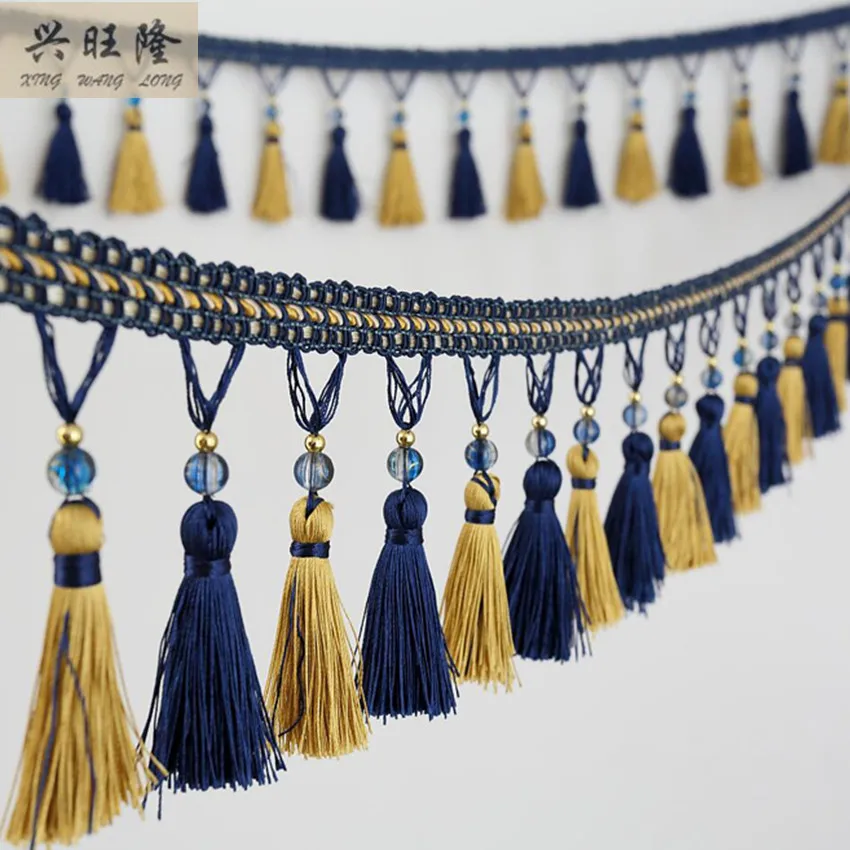 

XWL Europe 6M/Lot Crystal Beads Curtain Lace Accessories Tassel Fringe Trim Ribbon DIY Sewing For Sofa Stage Home Textile Decor