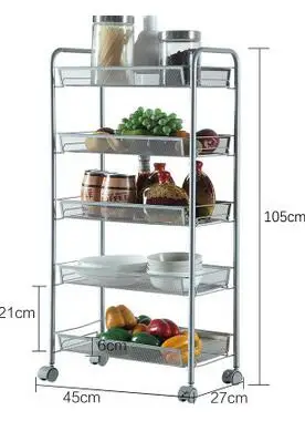 Wheeled mobile shelf. Cracks on top receive vegetables finishing layer frame.