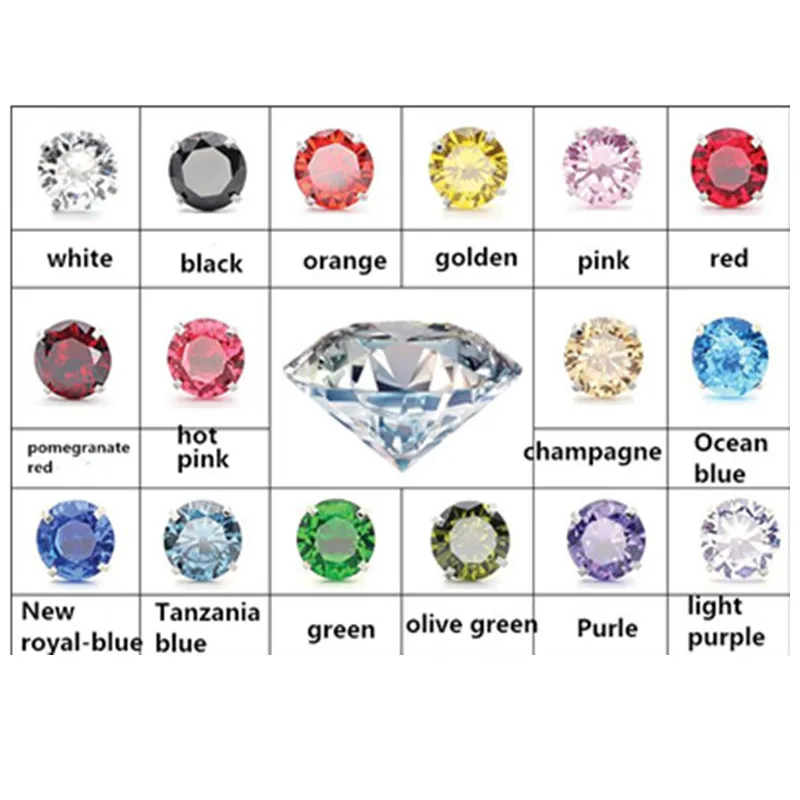 PE84 Titanium Zircon Stud Earrings 6MM Round Colorful Crystal Earring Stainless Steel Jewelry