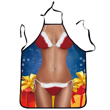 Christmas Apron Chef 3D Print Muscle Man Kitchen Halterneck Waist Xmas Aprons Wedding Party Accessories For Women Men 72x54cm