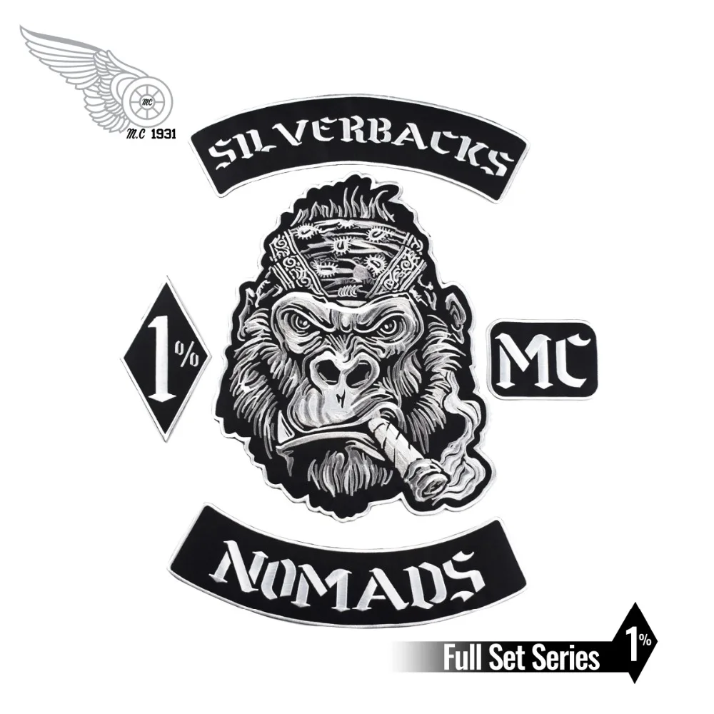 Nomads Silverbacks MC 1% Patch Black twill fabric with Iron on Free Shipping suitable for Jacket Custom DIY Design