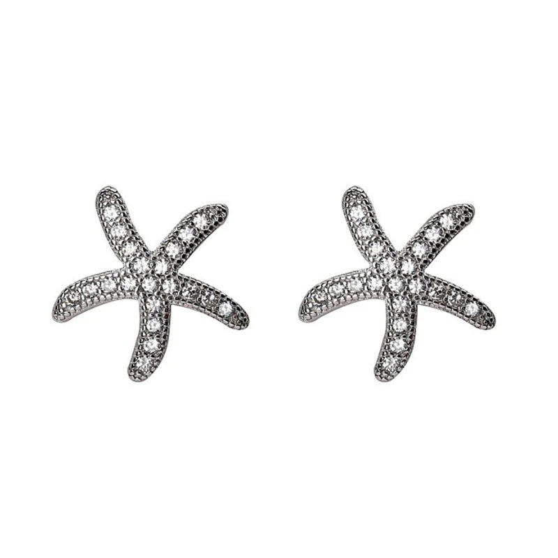 Starfish Cute Mini Sweet Fresh Literature Silver Color Fashion Female Stud Earrings For Women Girl Luxury Jewelry Party Gift