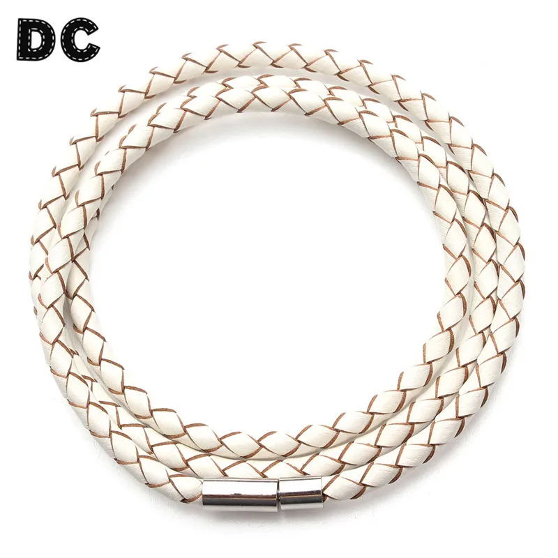 Fashion Black Brown Braid 100% Genuine Leather Bangle Bracelets Cord Wrap with Magnetic Clasp for Men Women Friendship Jewelry