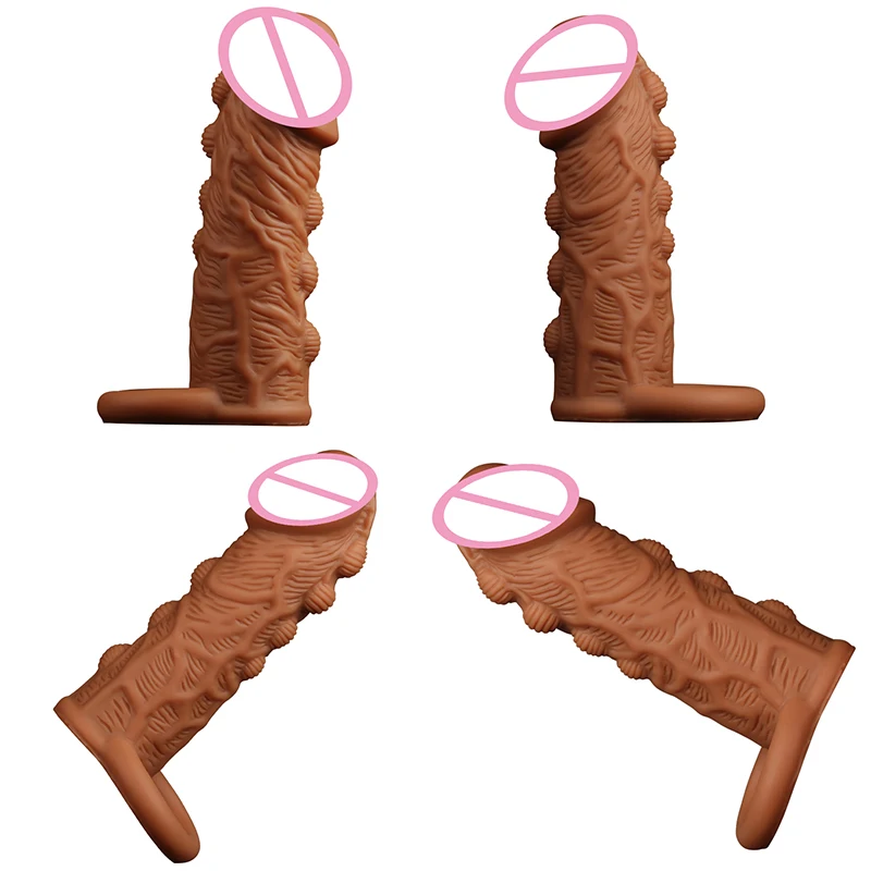 Liquid Silicone Reusable Condoms Delay Ejaculation Condom Penis Sleeve Extender With Big Dotted Penis Cock Ring With Solid Glans