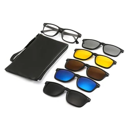 New Include Frame Polarized Clip On Sunglasses Men TR90 Custom prescription lenses Magnetic clips night glasses drive Magnet