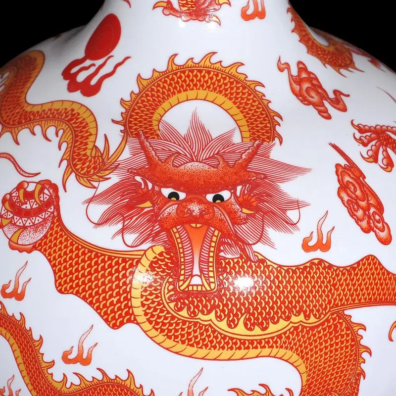 Jingdezhen porcelain enamel pastel dragon grain of large vase Household decoration decoration crafts are sitting room