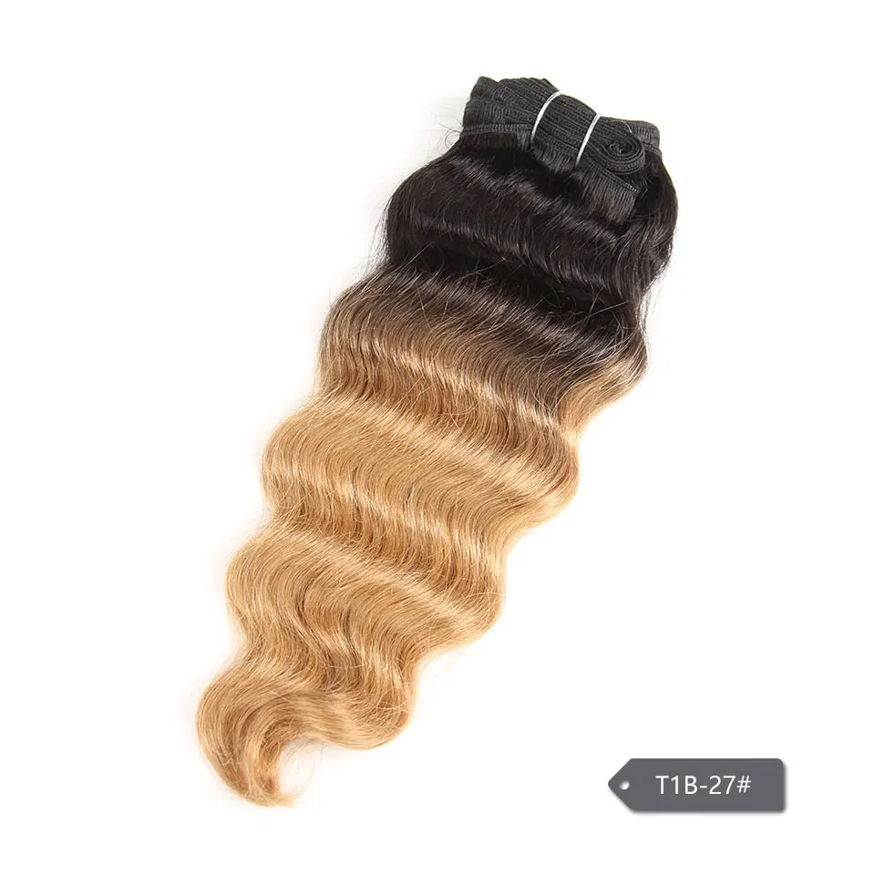 Sleek Nature-Deep Wave Cabelo Humano Weave Bundles Deal, Ombre Remy Hair Extension, Hi Deep Hair, P6-27, 1 PC Only, T1B-99J