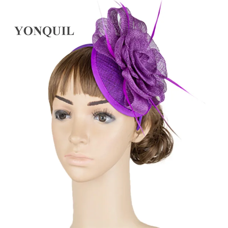 Sinamay Base Fascinator Headwear Church Wedding Feather Accessories Millinery Cocktail Hats High Quality Multiple Colors MYQ029