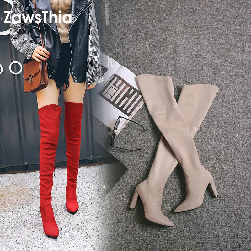 

ZawsThia 2020 winter autumn stretch elastic thigh boots high heels shoes for woman over the knee high boots women overknee boots