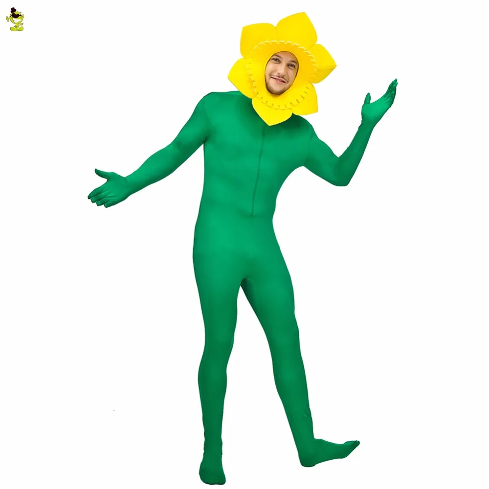 Sunflower Costume  Adult Men Fancy Dress With Yellow and Green Flower Costume Jumpsuit Funny Role Play  Party