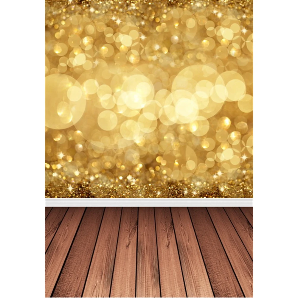 

Gold Sparkle Polka Dots Photo Background Bokeh Newborn Baby Photoshoot Props Merry Christmas Photography Backdrops Wood Floor