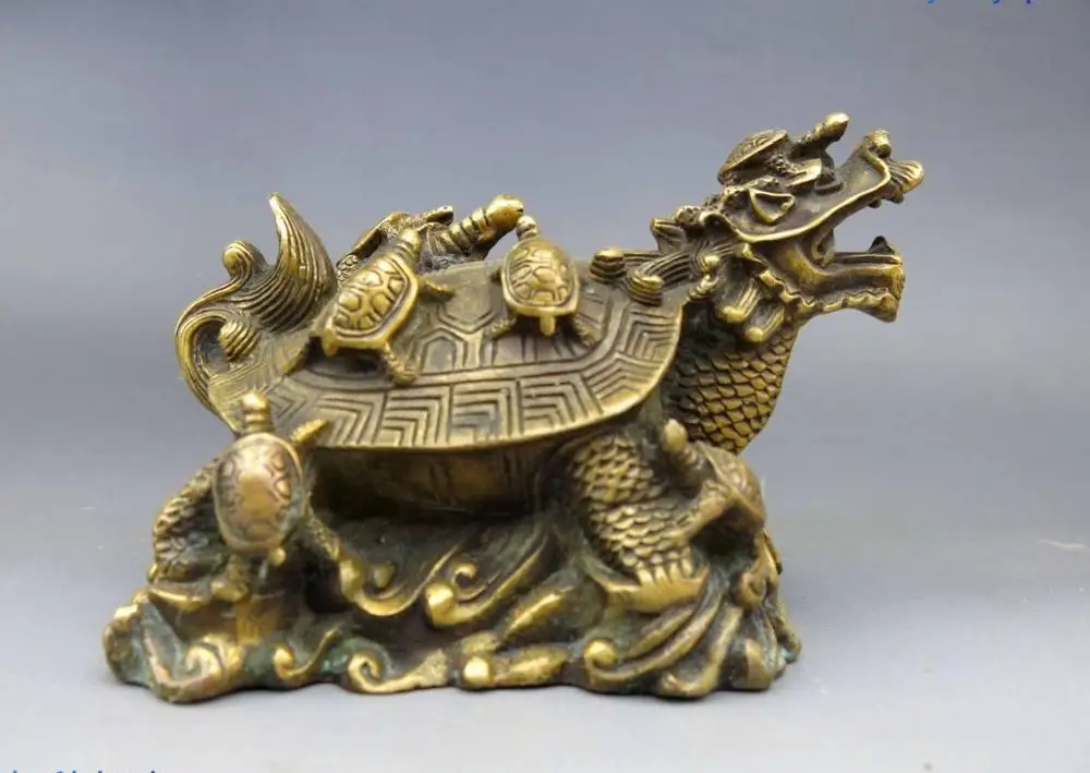 

China Feng Shui Brass copper town house Dragon turtle Sculpture Statue