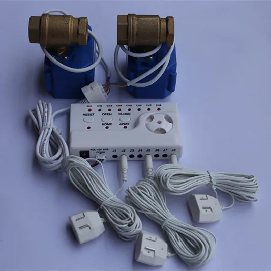 Russia Ukrain House Water Leaking Detection System with Shut Off Valve DN15*2pcs and 3pcs Water Sensor Cable