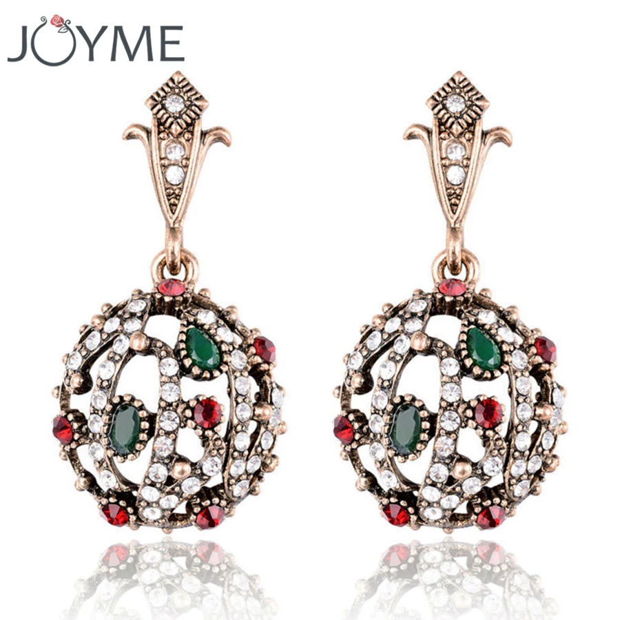 Joyme NewVintage Fashion Earrings For Women Long Ball African Beads Ancient Gold-Color Big Dangle Fine Indian Jewelry