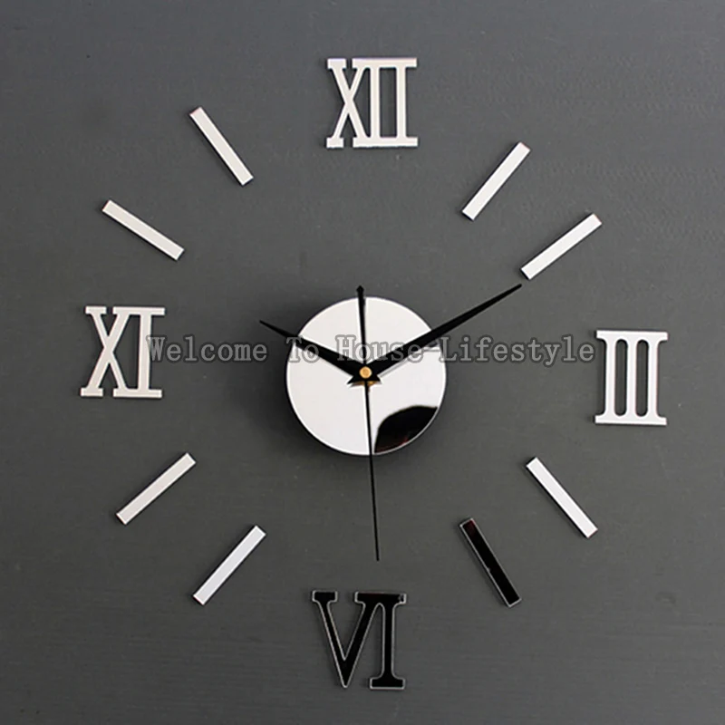 Modern DIY Interior Roman Wall Clock Wall Clock 3D Sticker Home Mirror Effect 4 Style 3D Wall Stickers