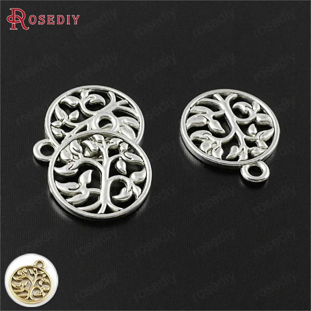 (B165)50 pieces 15MM Antique Gold color Zinc Alloy Round Tree Charms Diy Jewelry Findings Accessories Wholesale