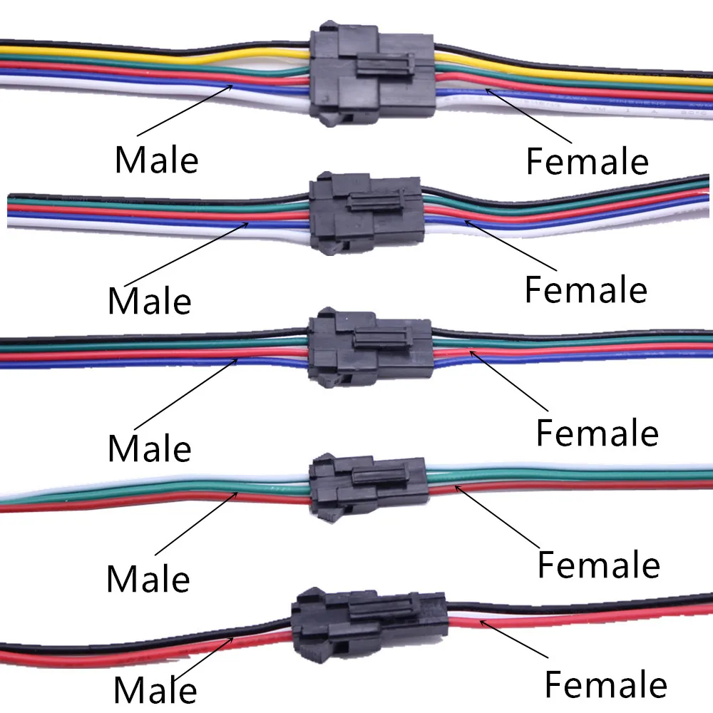 2pin 3pin 4pin 5pin 6pin led wire connector Male/female JST SM Plug Electronic Connector  Wire cable for led light Driver CCTV