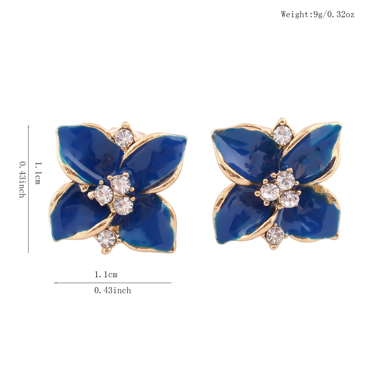 GRACE JUN High-grade Blue Color Flower Clip on Earrings for Women Elegant Fashion No Pierced Earrings Charm Rhinestone Ear Clip