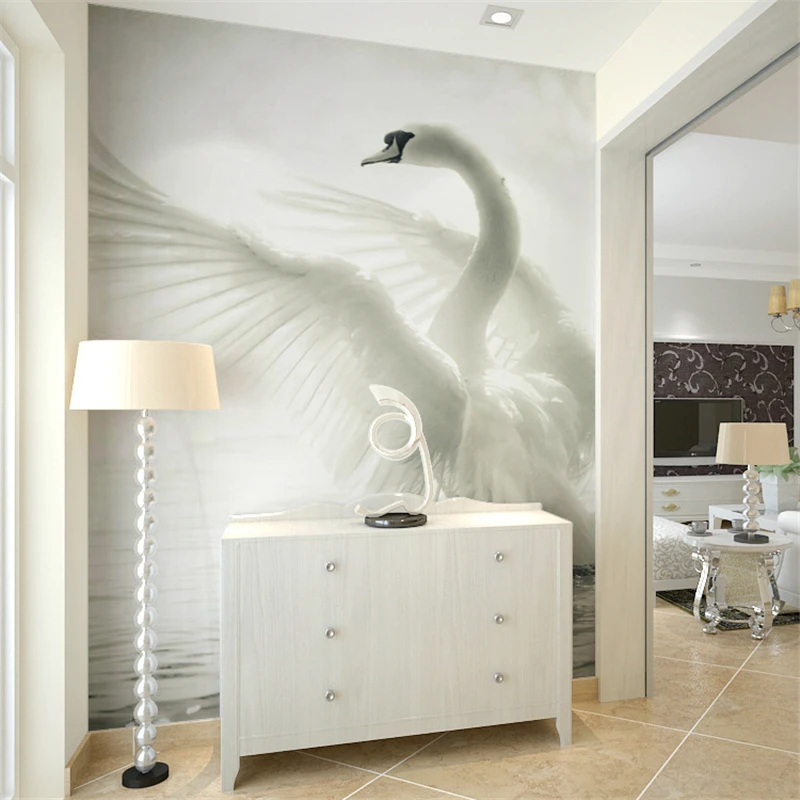 beibehang papel de parede White Swan mural entrance hallway wallpaper  wall paper wallpaper European high-grade hotel lobby